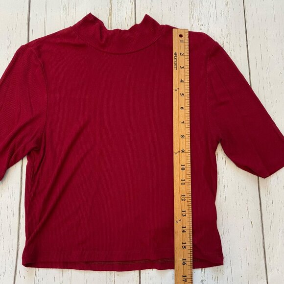 Cotton On Deep Red Ribbed Mock Neck Short Sleeve Crop Top - Picture 4 of 9